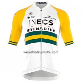 Set Fietsshirt + Korte Koersbroek 2023 INEOS Grenadiers Australisch Kampioenschap Geel Wit